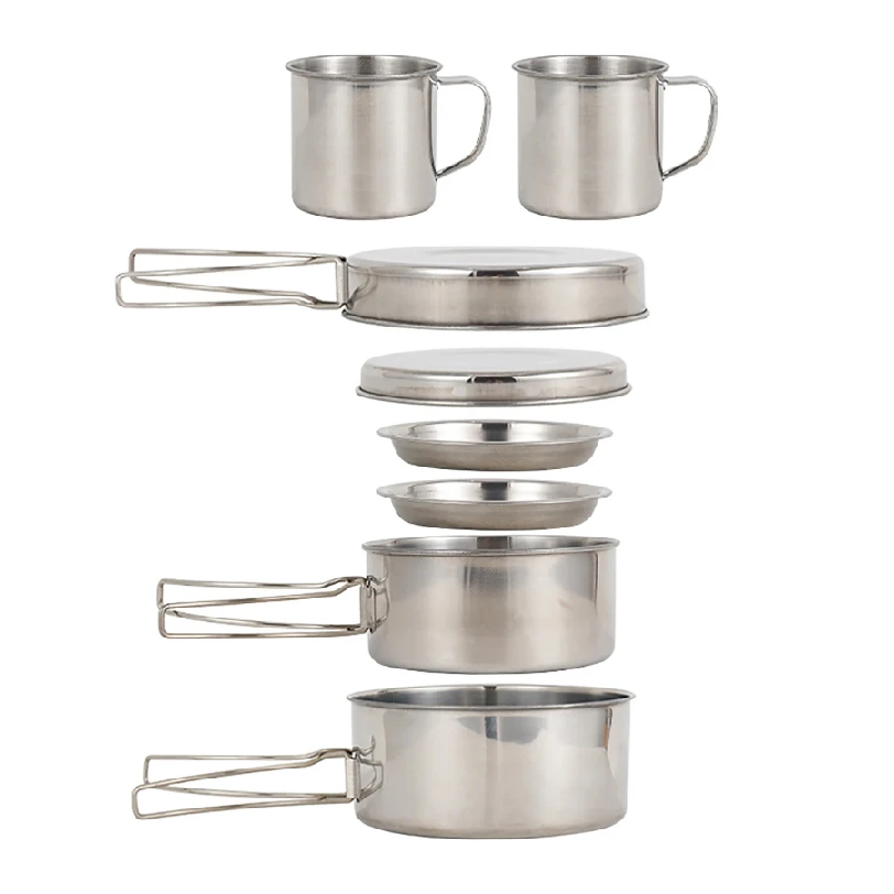Outdoor Camping Kitchen Table - 8-teiliges Camping-Kochgeschirr-Set aus Edelstahl mit Töpfen,