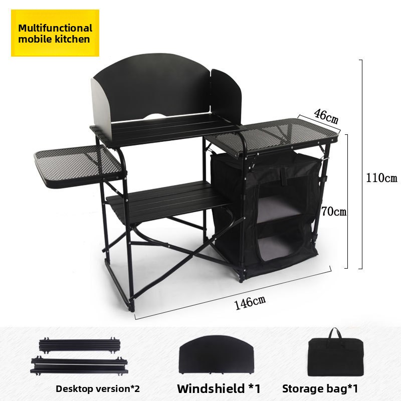 Outdoor Camping Kitchen Table - Multifunktionaler Outdoor-Mobilküchen-Camping-Klapptisch Aluminium-Aufbewahrungsschrank Campingtisch Faltbarer Outdoor-Tisch