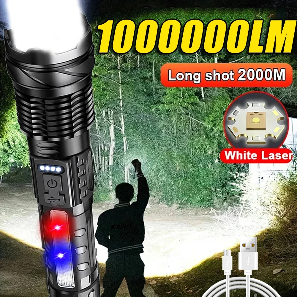 Outdoor Camping And Fishing - Leistungsstarke LED-Taschenlampe, wiederaufladbar, Campingleuchte mit Seitenlicht,