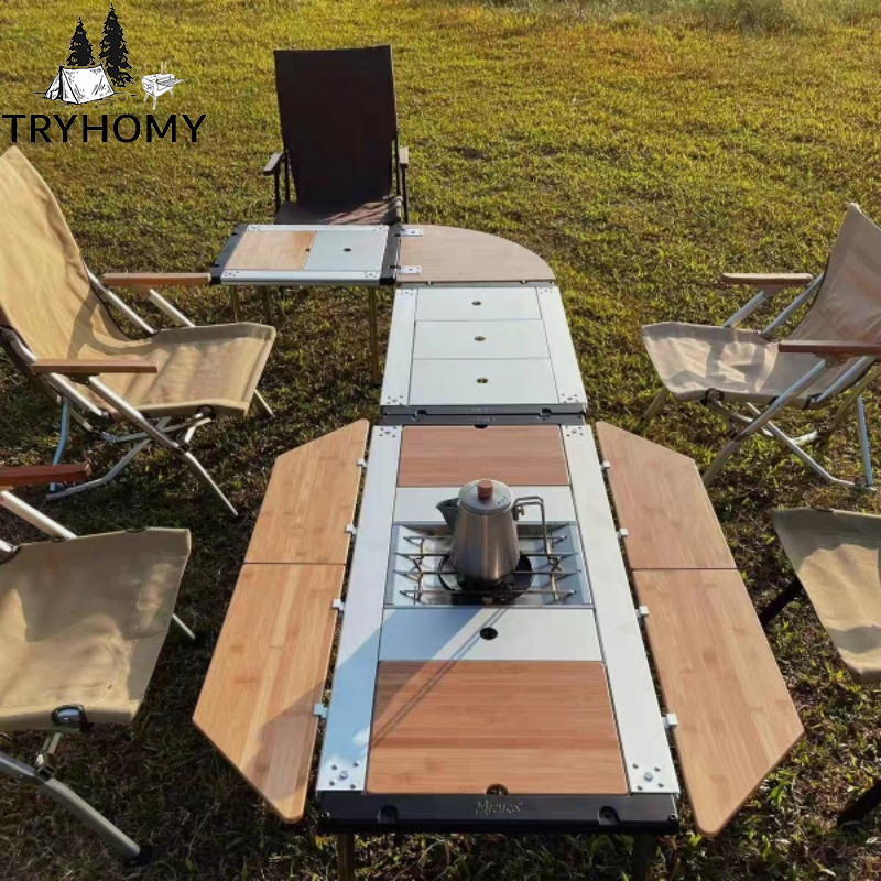 Outdoor Camping Kitchen Table - Tryhomy IGT Tisch Bambus-Verlängerungsplatte Campingtisch 2/3/4
