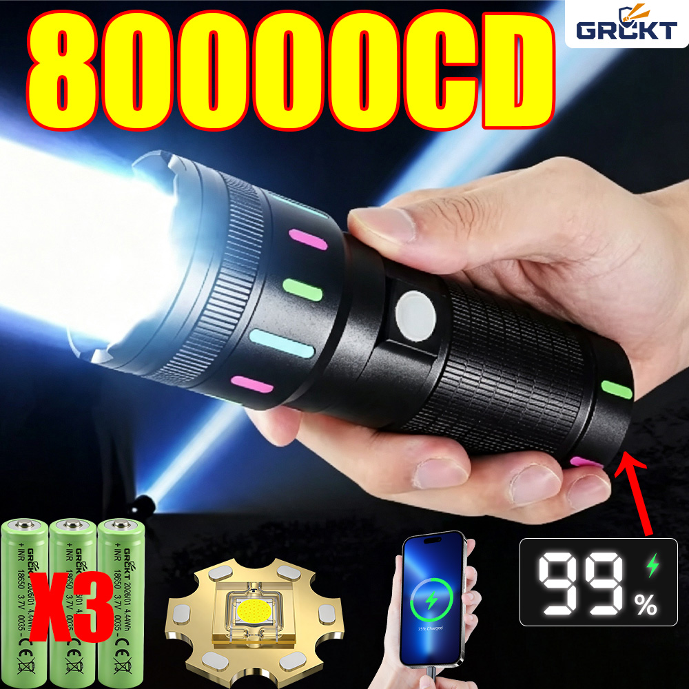 Outdoor Camping And Fishing - 80000CD Leistungsstärkste LED-Taschenlampe Hochleistungs-Taktische Jagd-Taschenlampe Wiederaufladbare