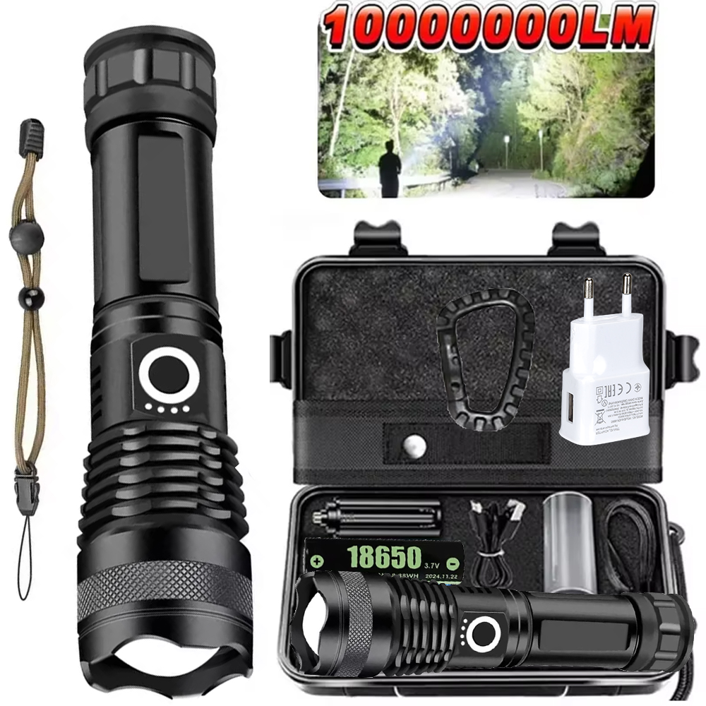Outdoor Camping And Fishing - Hochleistungs-LED-Taschenlampe, wiederaufladbar, 5-Modus, Aluminiumlegierung, Teleskop-Zoom-Taschenlampe, taktische