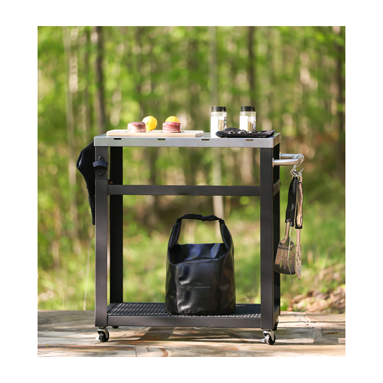 Outdoor Camping Kitchen Table - AJUNION Tragbarer Outdoor-Zubereitungswagen, Grill, Campingtisch, bewegliche