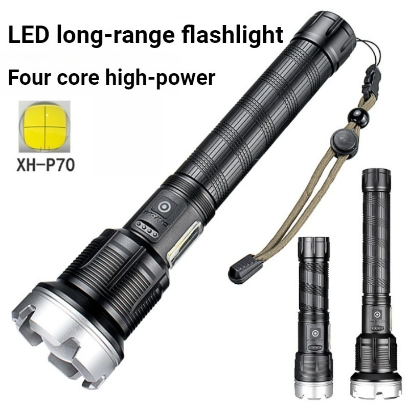 Outdoor Camping And Fishing - Hochleistungs-LED-Taschenlampe, teleskopisch, große Reichweite, Leistungsanzeige, Zoom,